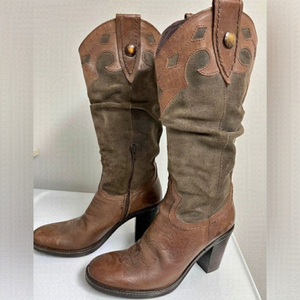 Vtg Italian ALTO GRADIMENTO Womens Brown Suede leather Cowboy boots